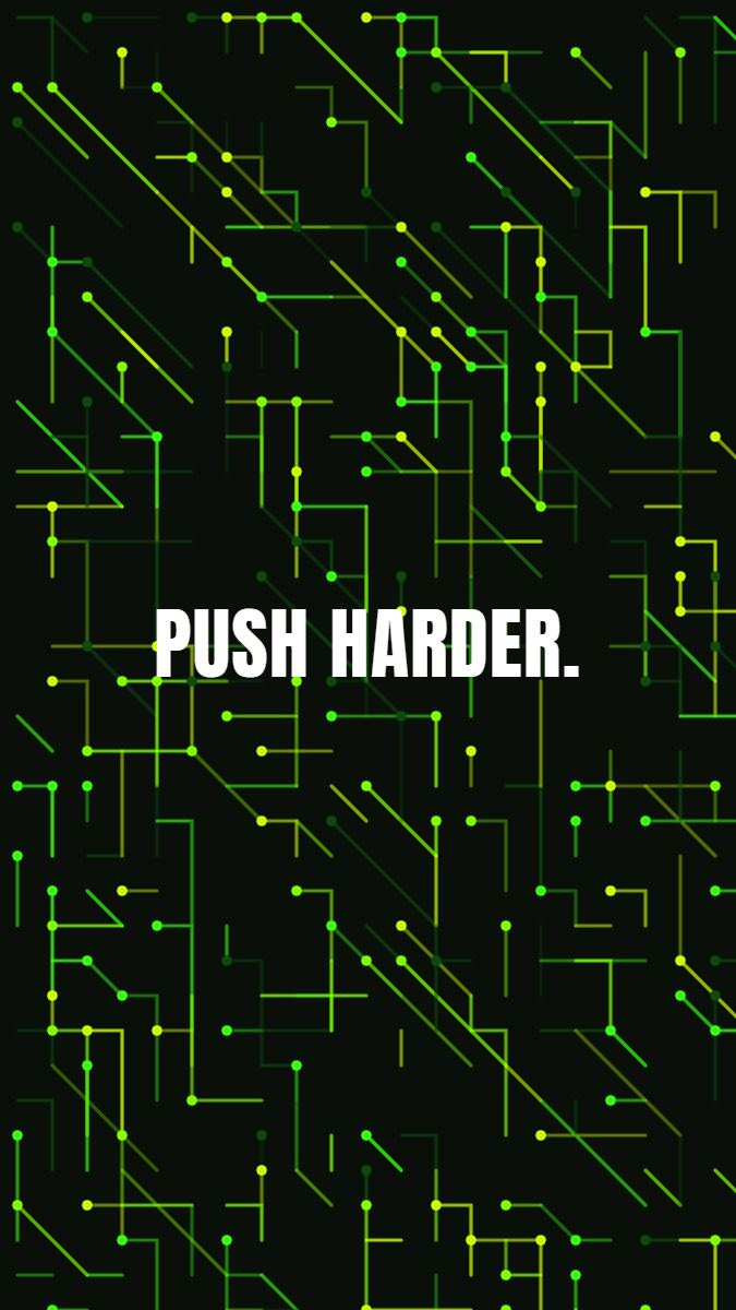 Circuits pattern wallpaper in toxic glow tones with text overlay - part of the Vertical Monitor Wallpaper (Portrait Orientation) collection, made with PattrnLab.